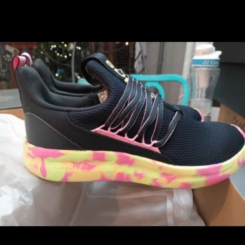 Black Sneakers with Pink and Yellow Sole